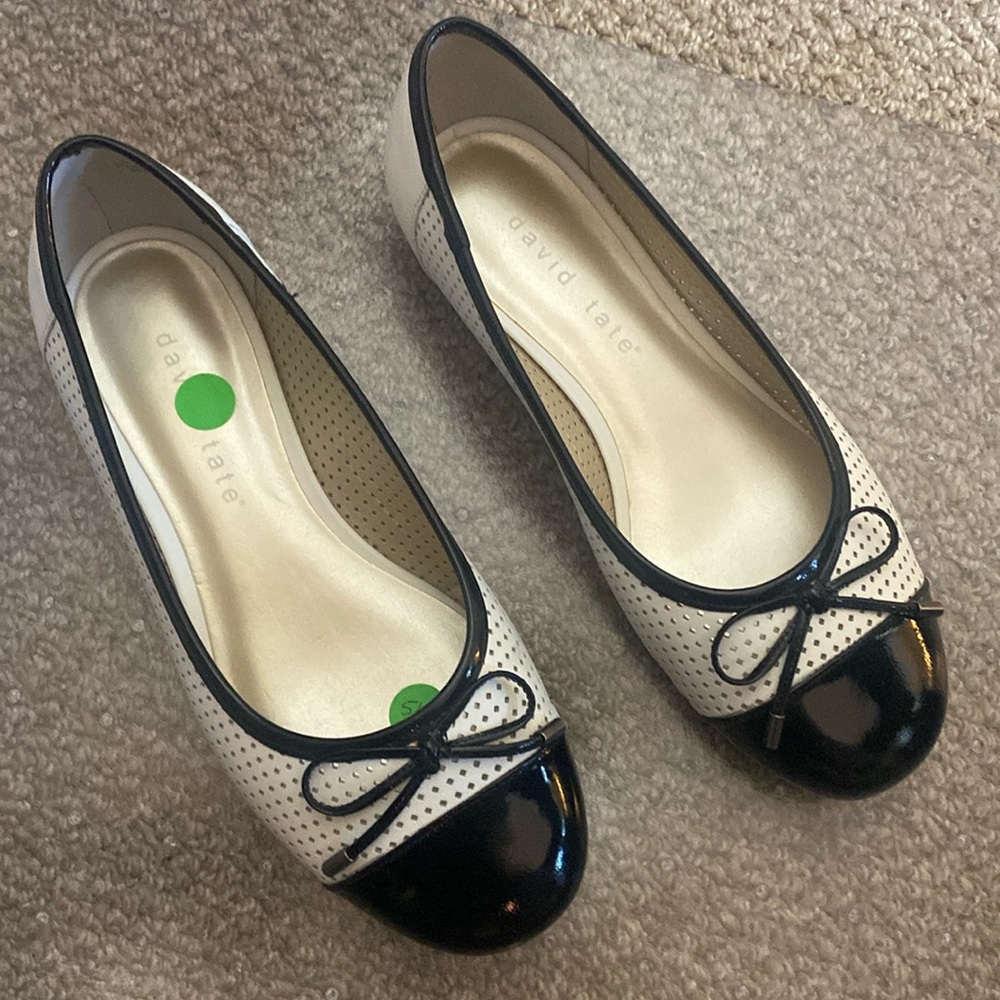 David Tate Black White Perforated Flats